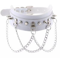 PU STUDDED COLLAR WITH CHAINS - WHITE PU STUDDED COLLAR WITH CHAINS - WHITE
